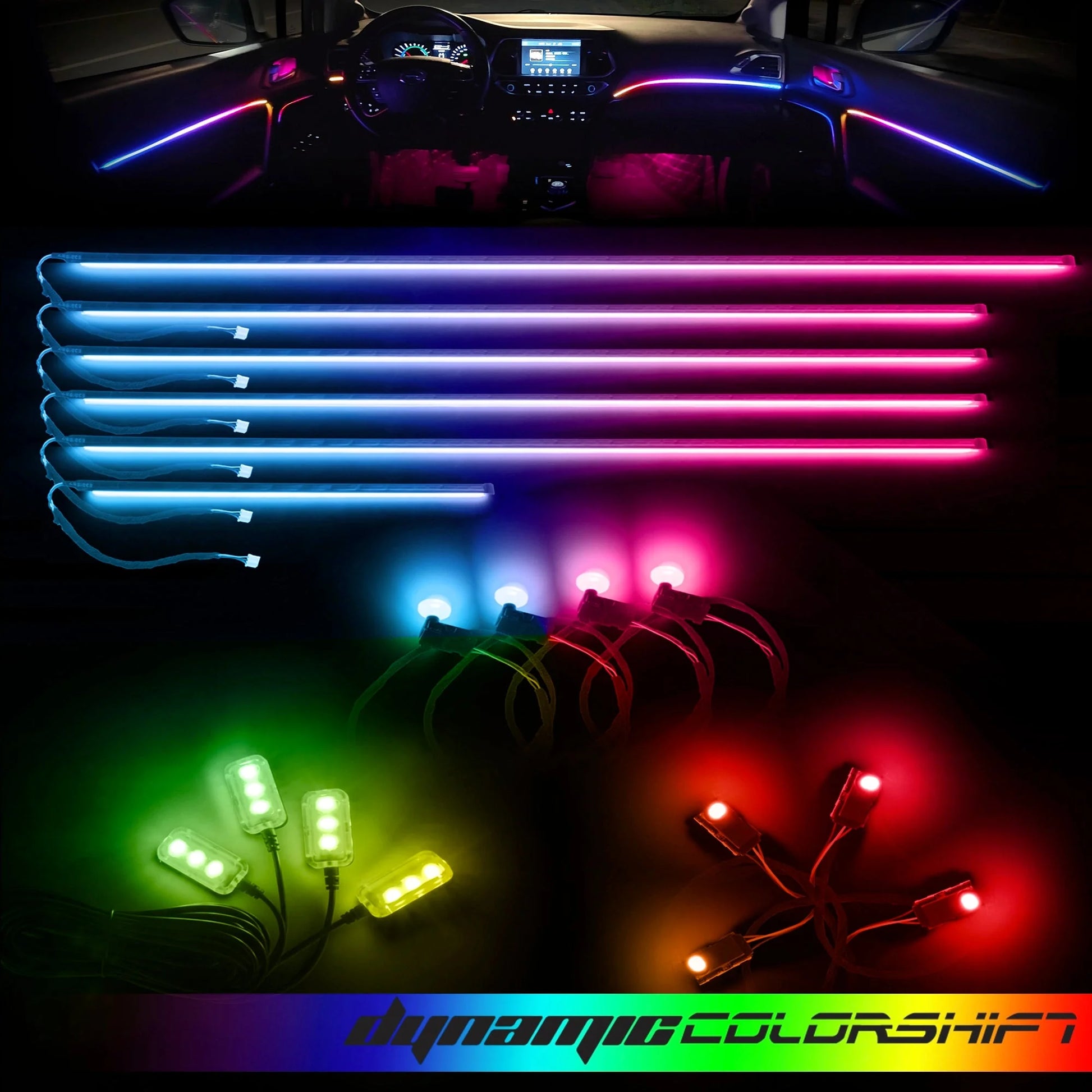 Dynamic ColorSHIFT 18-Piece Universal LED Interior Kit - Bluetooth Multi-Zone Lighting by ORACLE Lighting