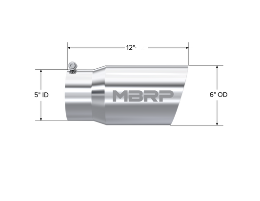 Tip. 6in. O.D. Dual Wall Angled 5in. inlet 12in. length. T304 Stainless Steel. by MBRP Exhaust