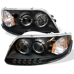 (Spyder Signature) 1PC Projector Headlights - LED Halo - Amber Reflector - Black by Spyder Auto