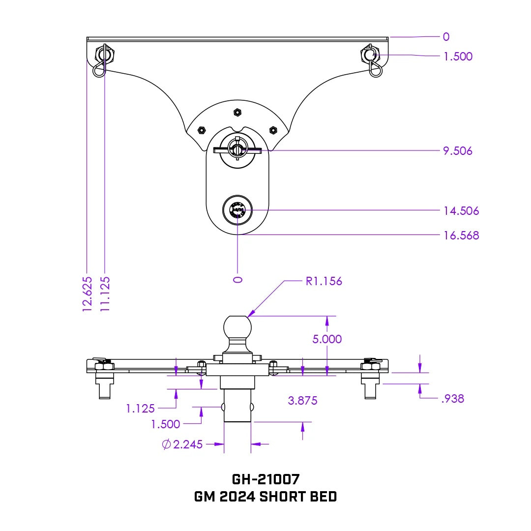 GoosePuck 5" offset puck mount for GM Short Bed 25K Towing W EXT ball assembly by GEN-Y Hitch