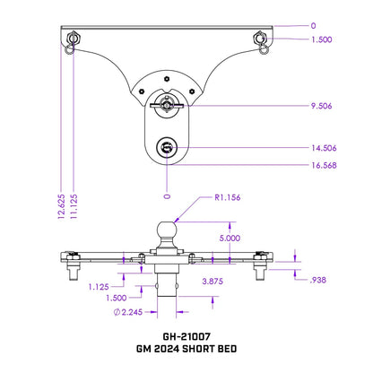 GoosePuck 5" offset puck mount for GM Short Bed 25K Towing W EXT ball assembly by GEN-Y Hitch