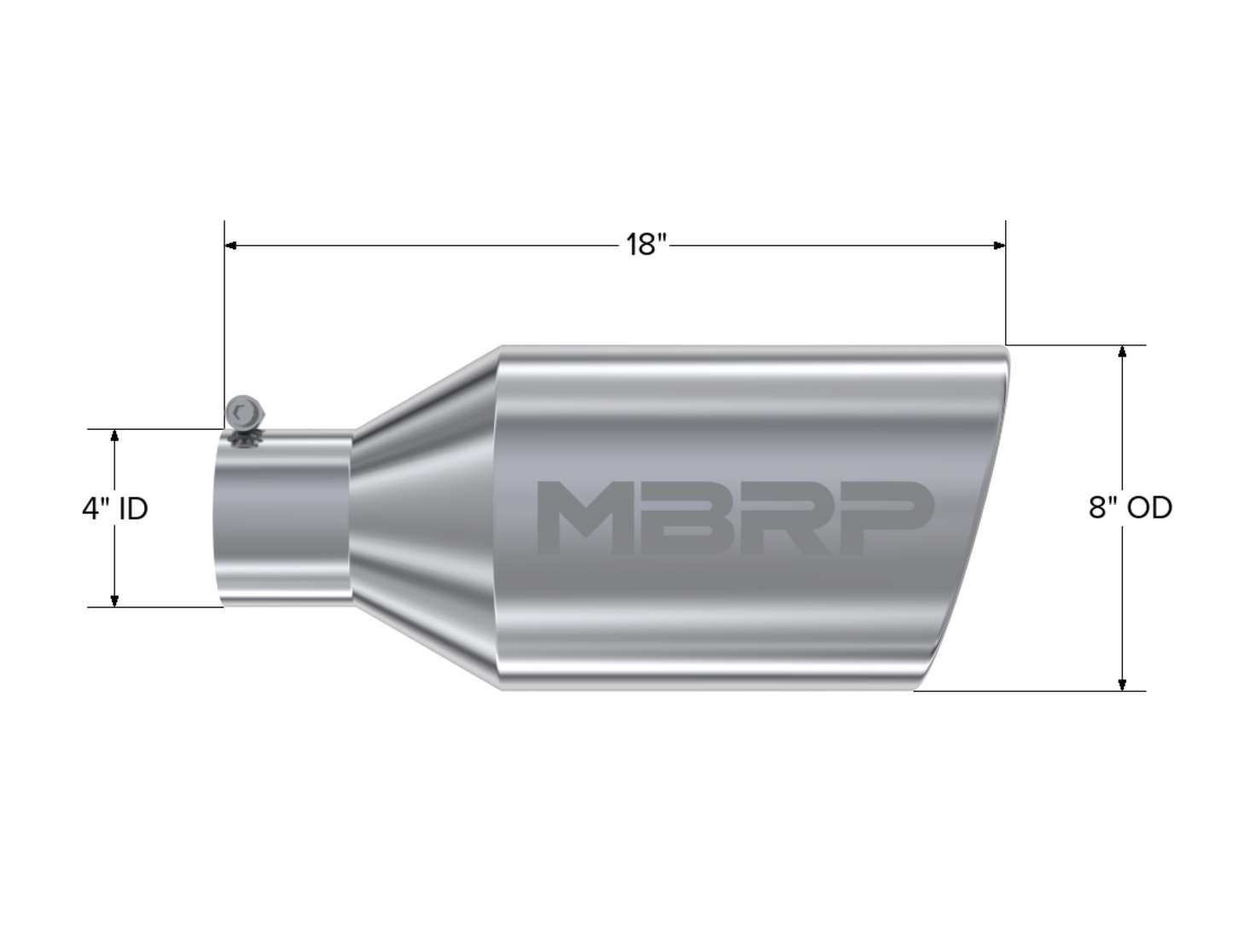 Tip. 8in. O.D.. Rolled End. 4in. inlet 18in. in length. T304 Stainless Steel. by MBRP Exhaust