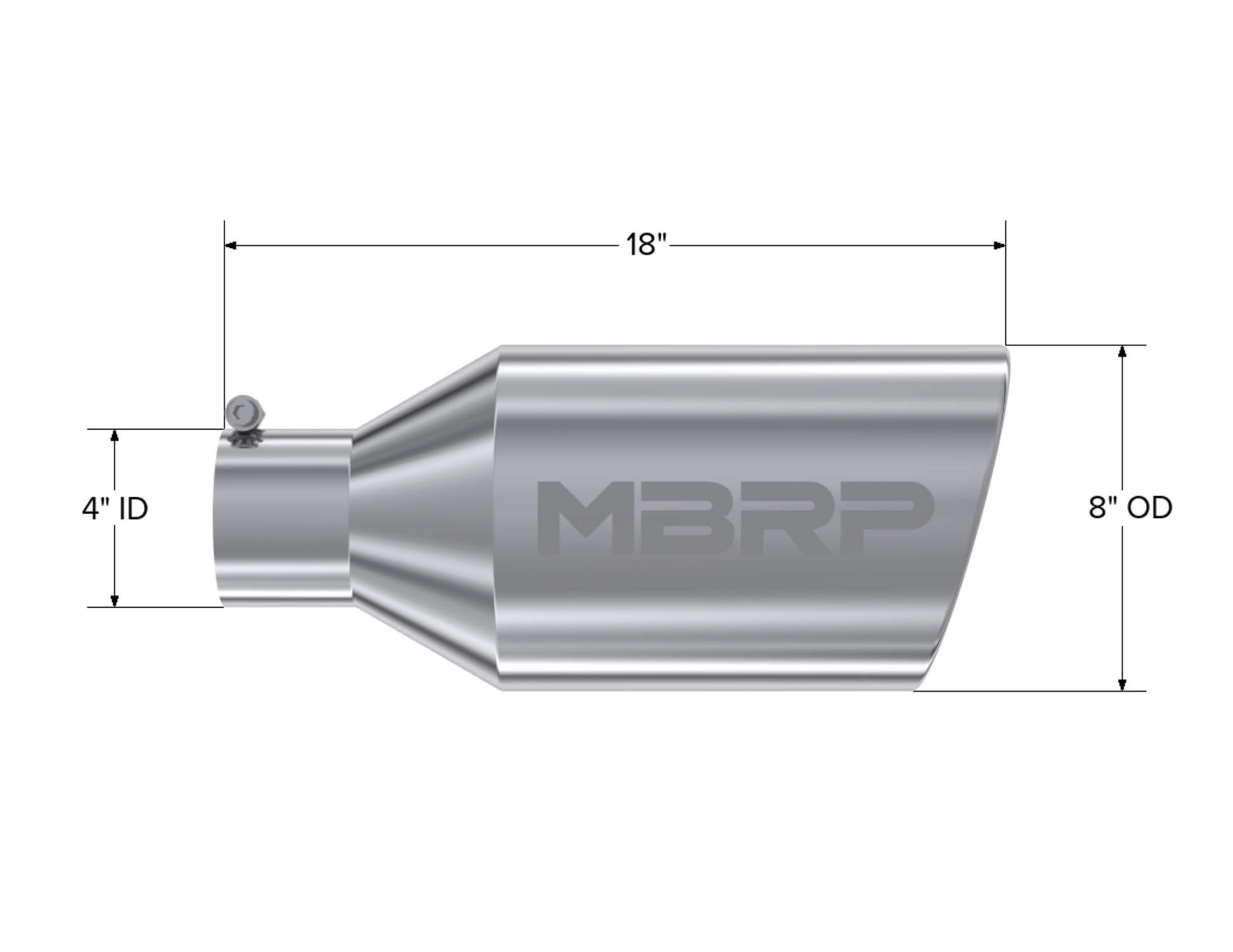 Tip. 8in. O.D.. Rolled End. 4in. inlet 18in. in length. T304 Stainless Steel. by MBRP Exhaust
