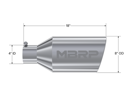 Tip. 8in. O.D.. Rolled End. 4in. inlet 18in. in length. T304 Stainless Steel. by MBRP Exhaust