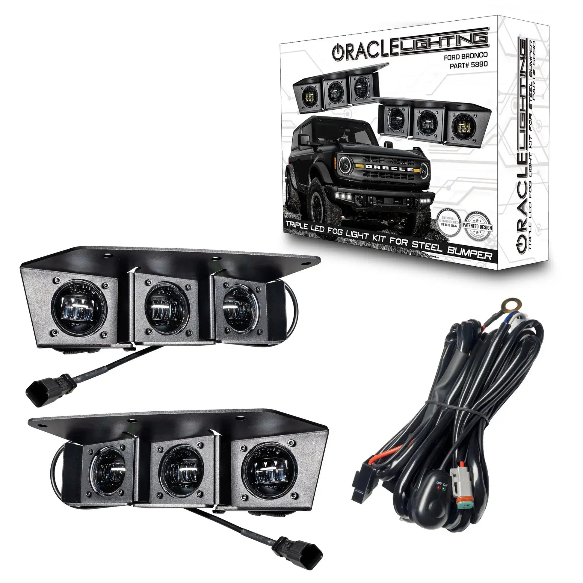 2021-2026 Ford Bronco Triple LED Fog Light Kit - Steel Modular Bumper | 90W by ORACLE Lighting