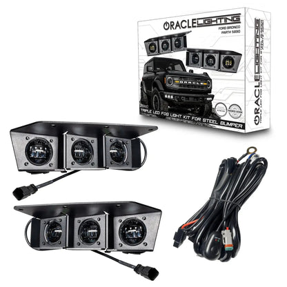 2021-2026 Ford Bronco Triple LED Fog Light Kit - Steel Modular Bumper | 90W by ORACLE Lighting