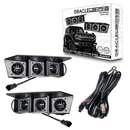2021-2026 Ford Bronco Triple LED Fog Light Kit - Steel Modular Bumper | 90W by ORACLE Lighting
