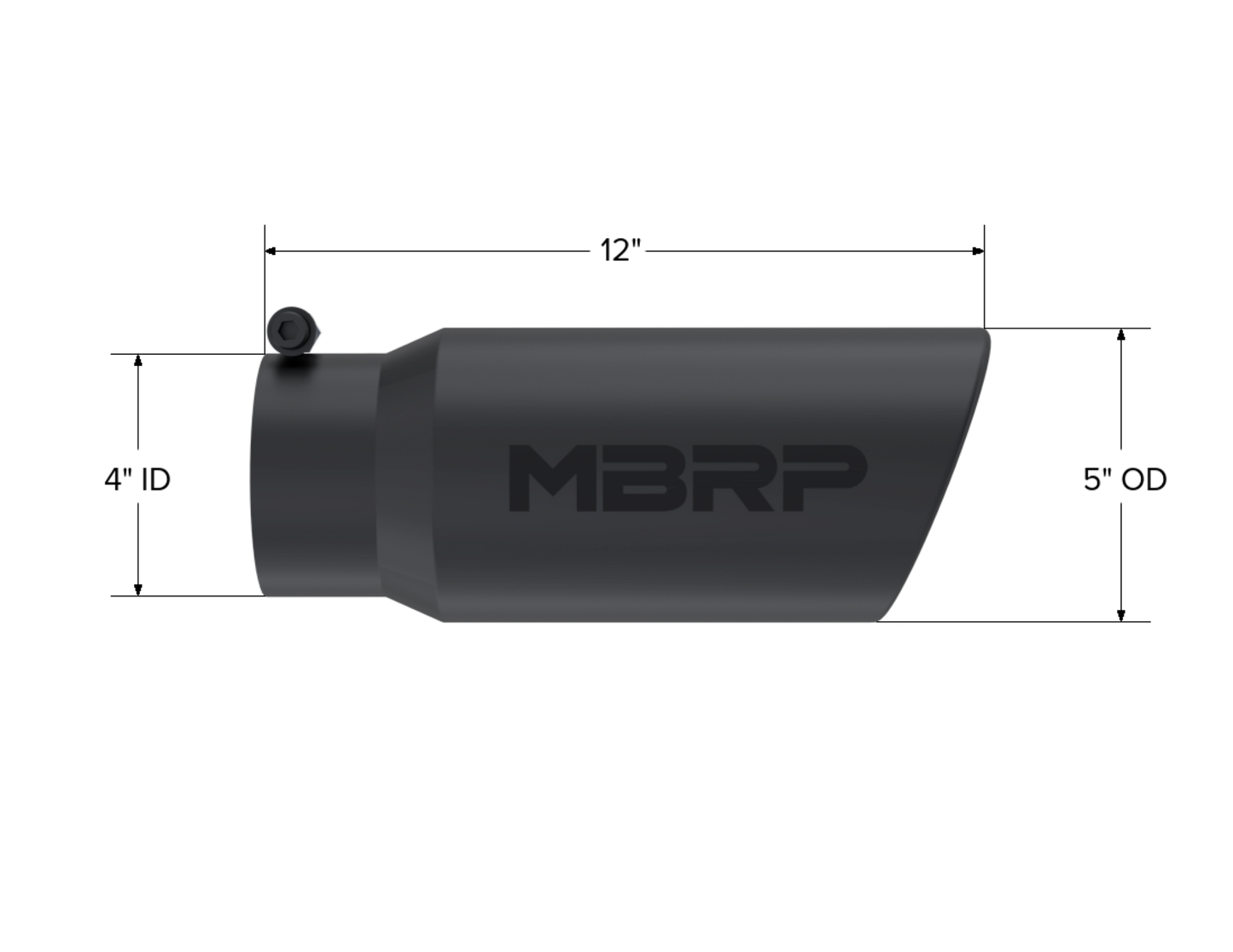 Tip. 5in. O.D. Angled Rolled End 4in. inlet 12in. length-Black Coated. by MBRP Exhaust