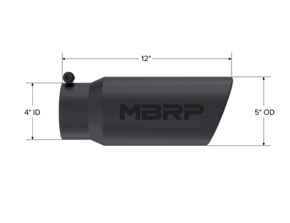 Tip. 5in. O.D. Angled Rolled End 4in. inlet 12in. length-Black Coated. by MBRP Exhaust
