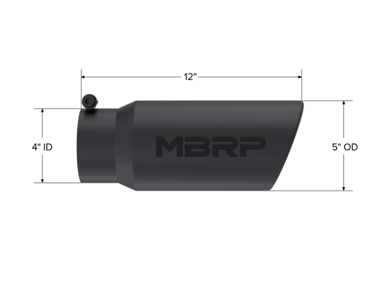 Tip. 5in. O.D. Angled Rolled End 4in. inlet 12in. length-Black Coated. by MBRP Exhaust