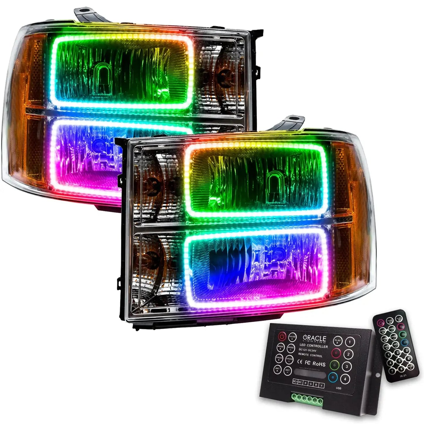 ORACLE Lighting 2007-2013 GMC Sierra Pre-Assembled Halo Headlights - (Square Ring Design) by ORACLE Lighting