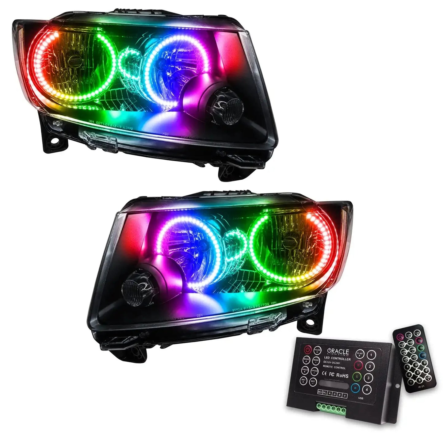 ORACLE Lighting 2011-2013 Jeep Grand Cherokee Pre-Assembled Halo Headlights - Non HID - Chrome by ORACLE Lighting