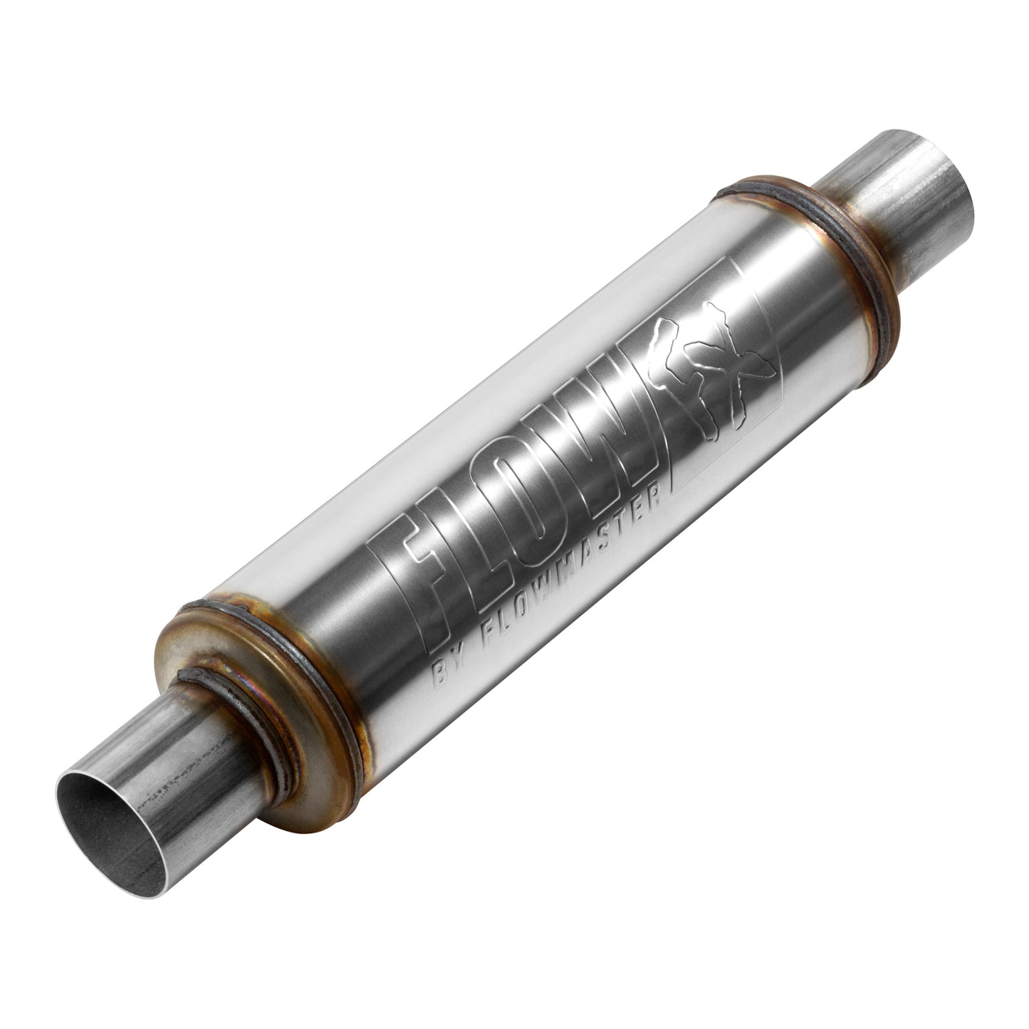 Flow FX Muffler - 2.25 In/Out - Round Body - Moderate Sound - Stainless Steel by Flowmaster