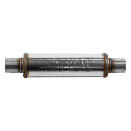 Flow FX Muffler - 2.25 In/Out - Round Body - Moderate Sound - Stainless Steel by Flowmaster