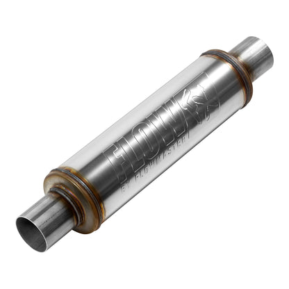 Flow FX Muffler - 2.25 In/Out - Round Body - Moderate Sound - Stainless Steel by Flowmaster