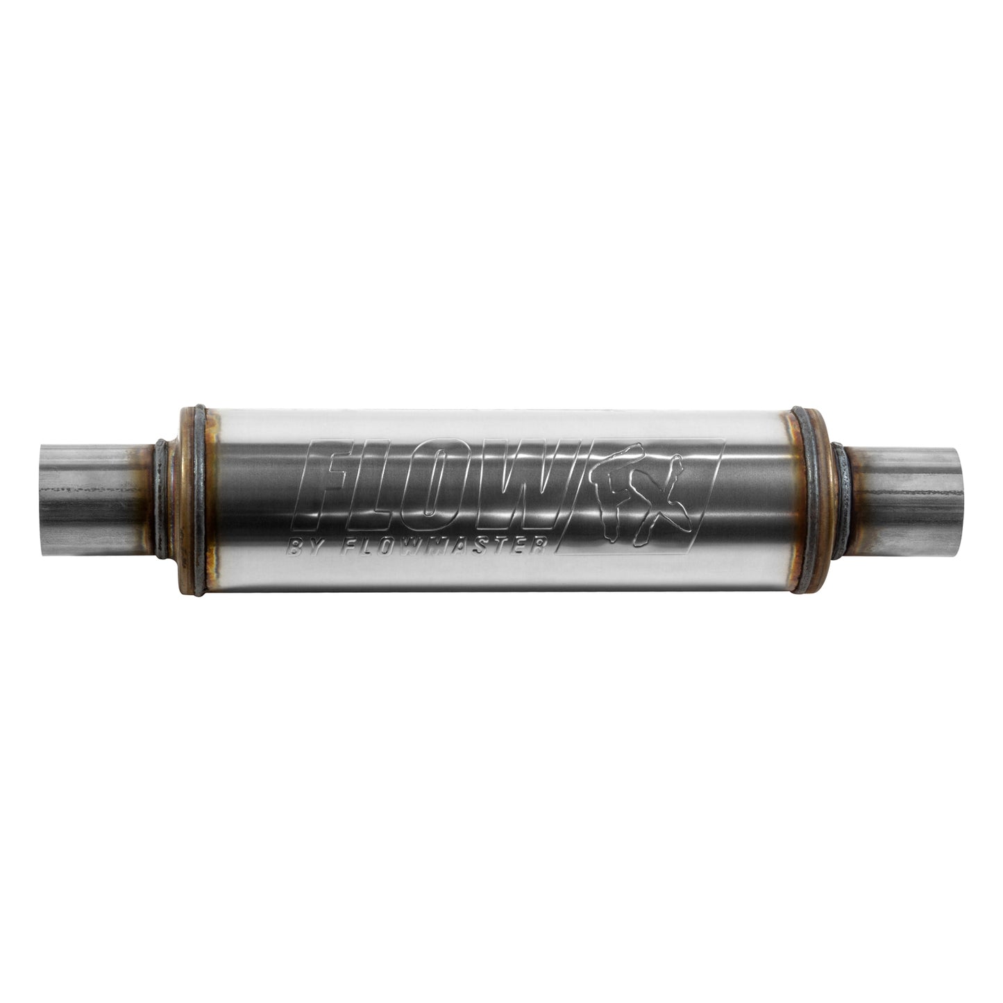 Flow FX Muffler - 2.25 In/Out - Round Body - Moderate Sound - Stainless Steel by Flowmaster