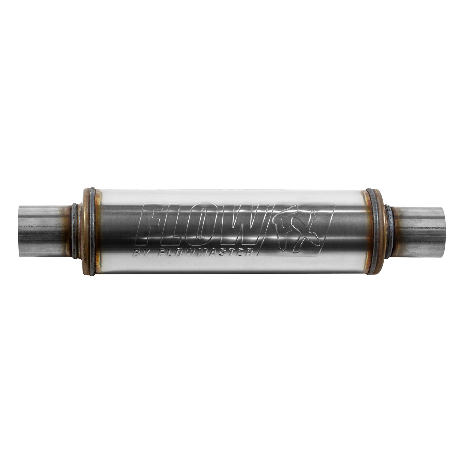 Flow FX Muffler - 2.25 In/Out - Round Body - Moderate Sound - Stainless Steel by Flowmaster