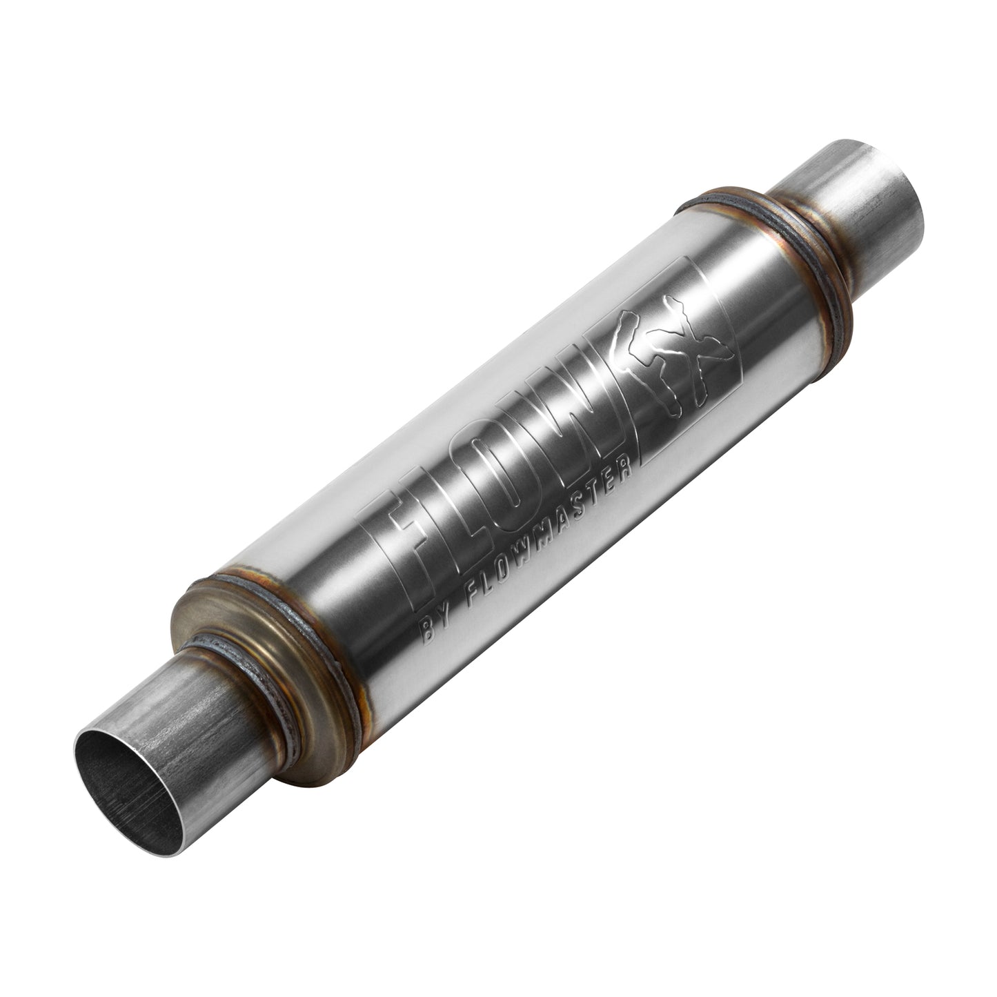 Flow FX Muffler - 2.50 In/Out - Round Body - Moderate Sound - Stainless Steel by Flowmaster