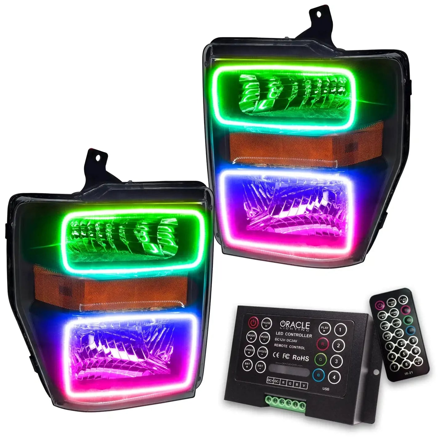 ORACLE Lighting 2008-2010 Ford F-250/F-350 Super Duty Pre-Assembled Halo Headlights - Black by ORACLE Lighting