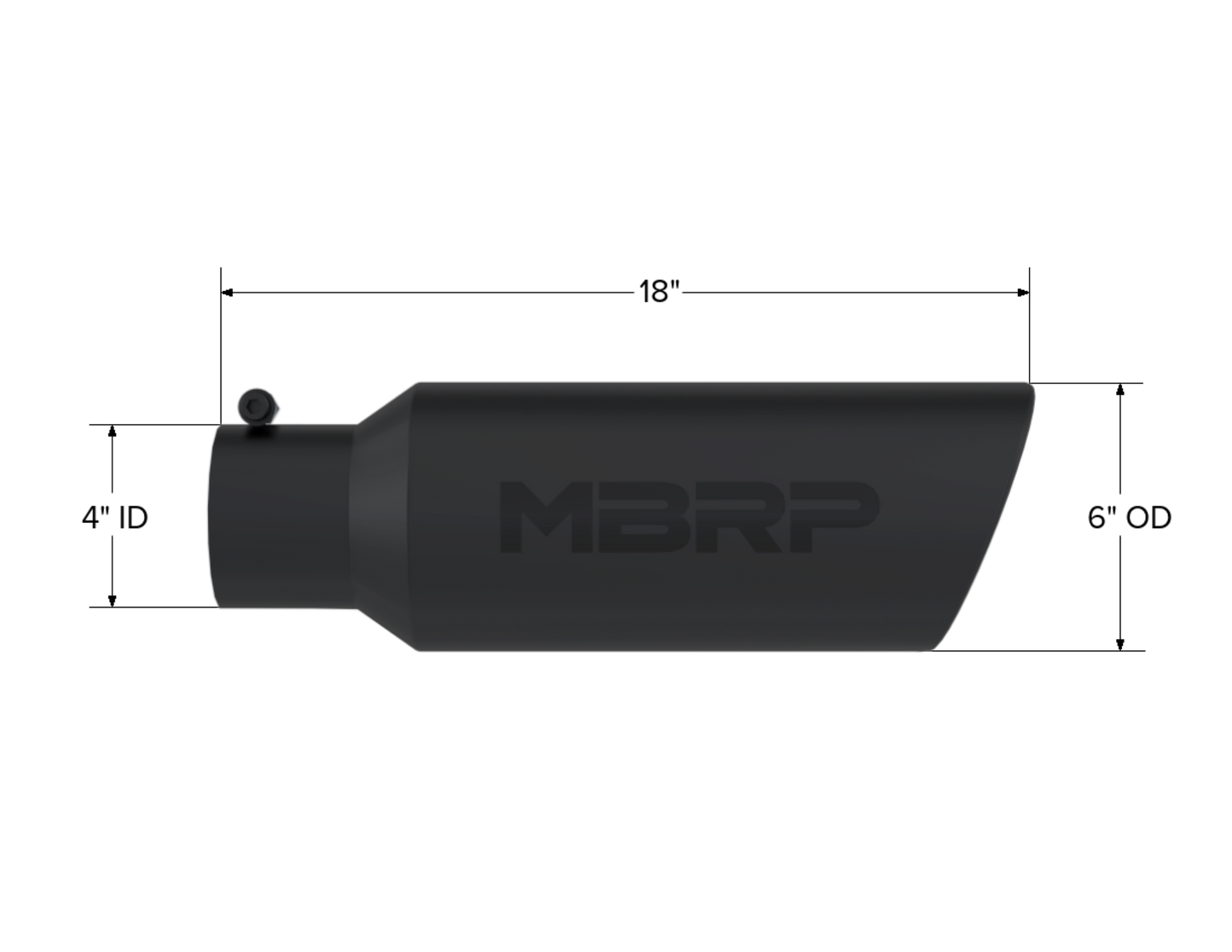 Tip. 6in. O.D.. Rolled end. 4in. inlet 18in. in length. Black Coated. by MBRP Exhaust