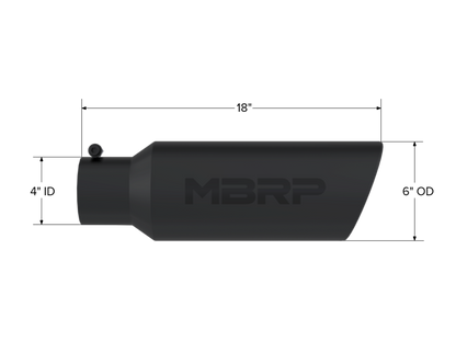 Tip. 6in. O.D.. Rolled end. 4in. inlet 18in. in length. Black Coated. by MBRP Exhaust