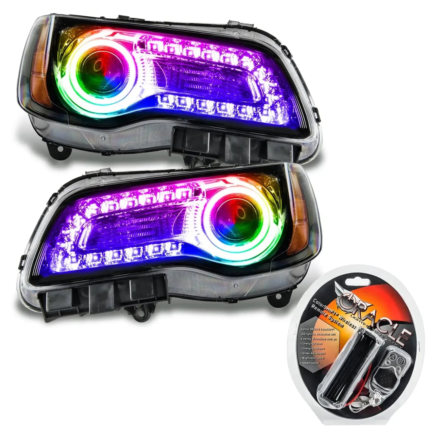 ORACLE Lighting 2011-2014 Chrysler 300C NON HID Pre-Assembled Headlights - Black Housing - ColorSHIFT DRL by ORACLE Lighting