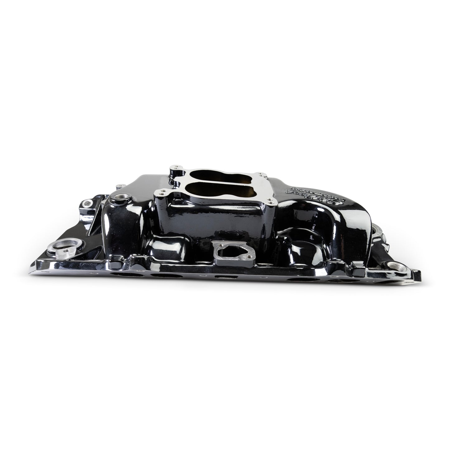 Performer 2-O Manifold for 1965-90 B/B Chevy Oval Port Heads, Black Plasma by Edelbrock