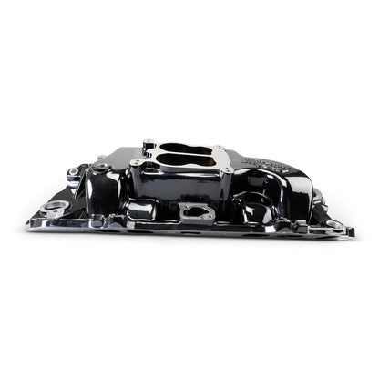 Performer 2-O Manifold for 1965-90 B/B Chevy Oval Port Heads, Black Plasma by Edelbrock