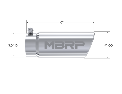 Tip. 4in. O.D. Angled Rolled End 3in. inlet 10in. length. T304 Stainless Steel.. by MBRP Exhaust