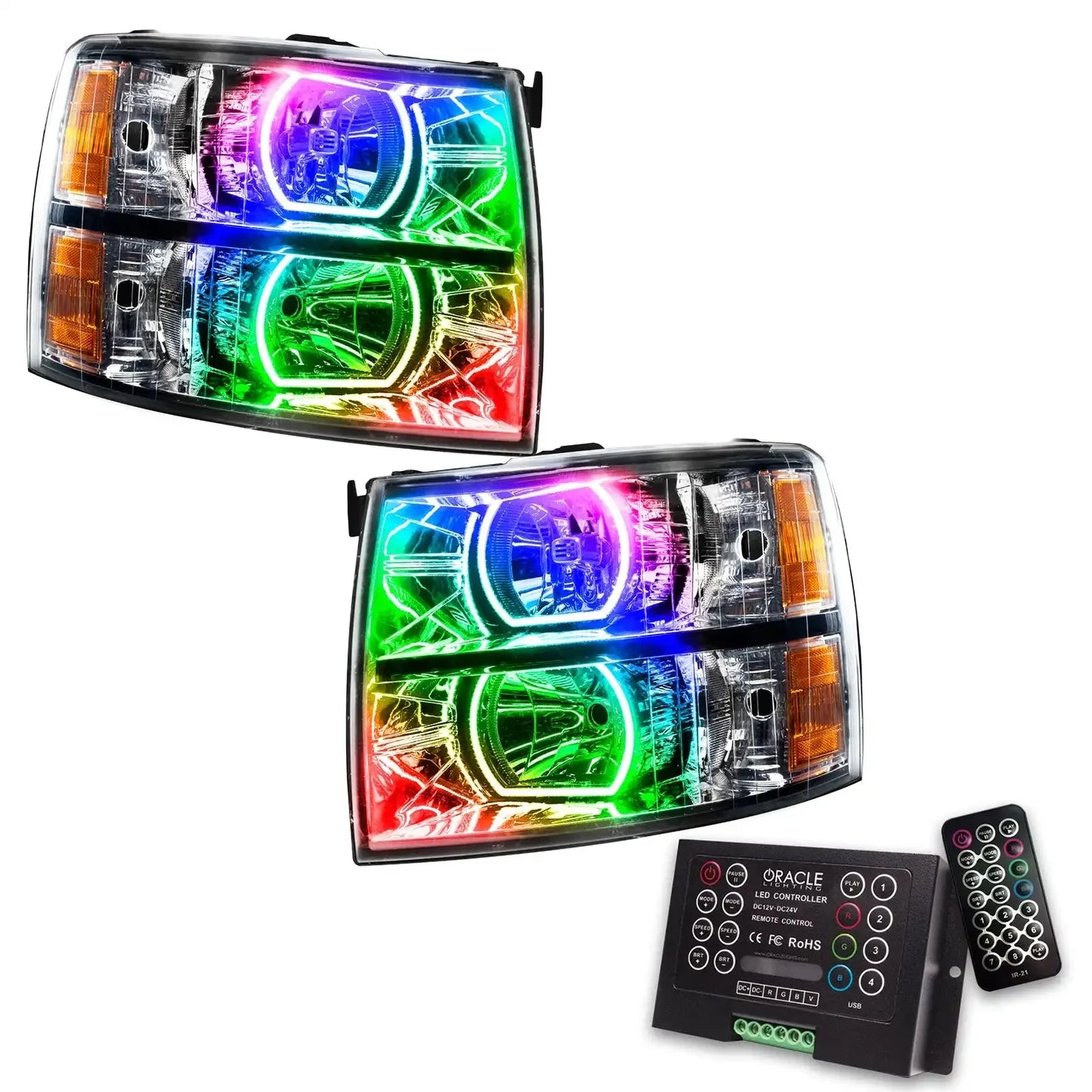 ORACLE Lighting 2007-2013 Chevrolet Silverado Pre-Assembled LED Square Style Halo Headlights - (Chrome Housing) by ORACLE Lighting