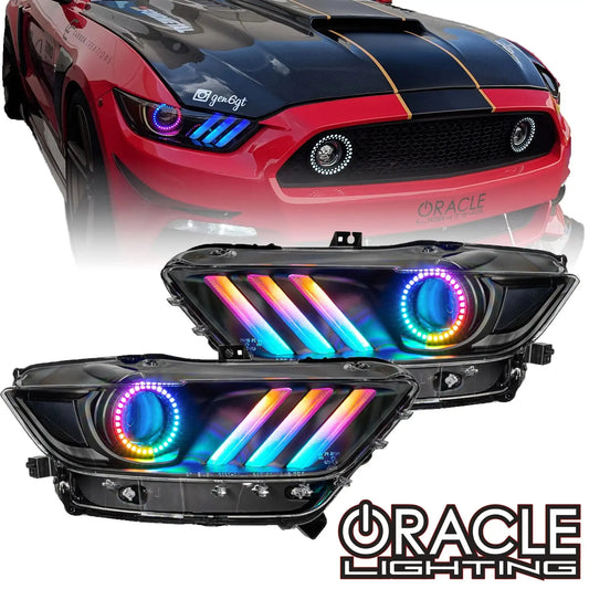 2015-2017 Ford Mustang Pre-Assembled Headlights -Dynamic ColorSHIFT RGB+A -Black Edition by ORACLE Lighting