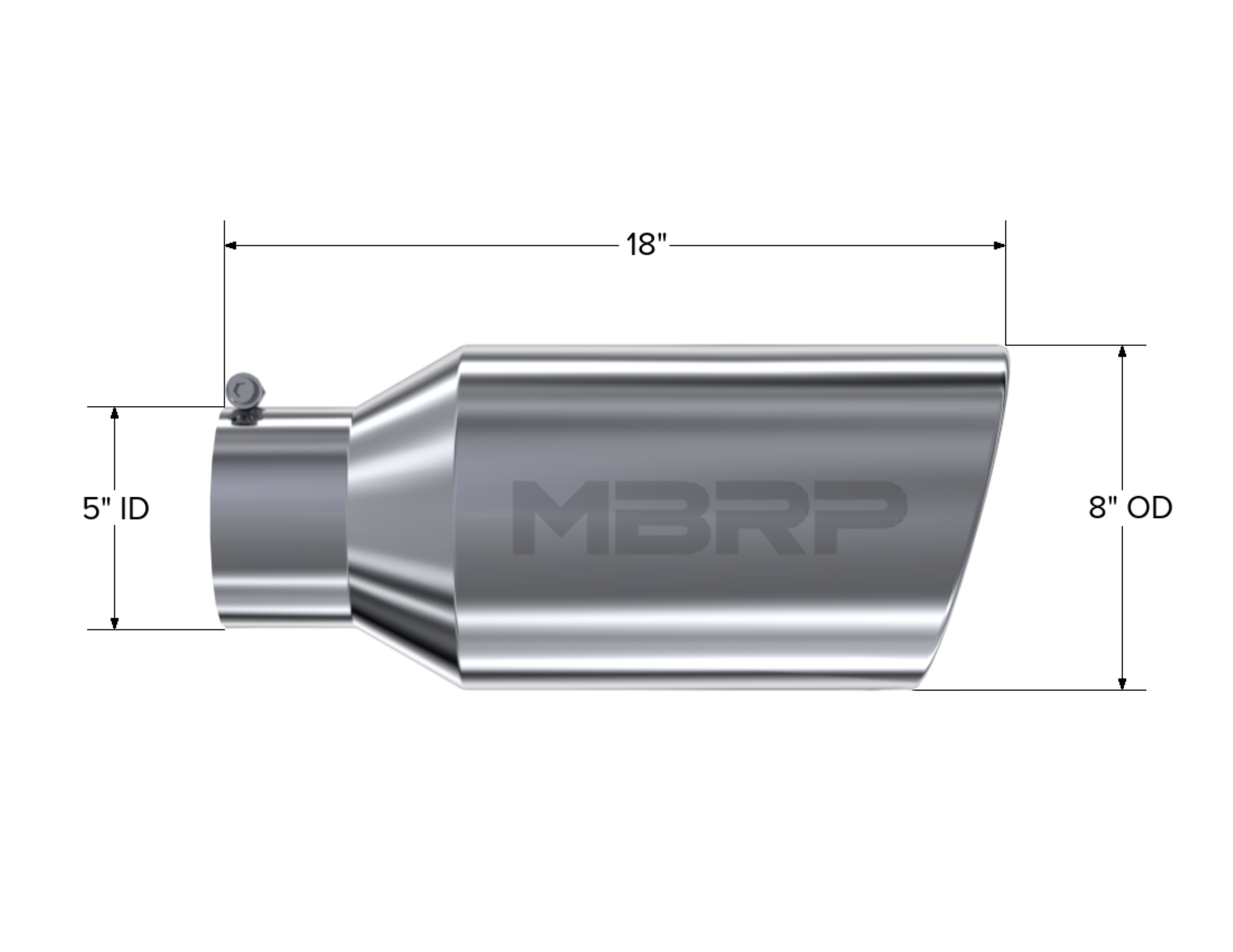 Tip. 8in. O.D.. Rolled End. 5in. inlet 18in. in length. T304 Stainless Steel. by MBRP Exhaust