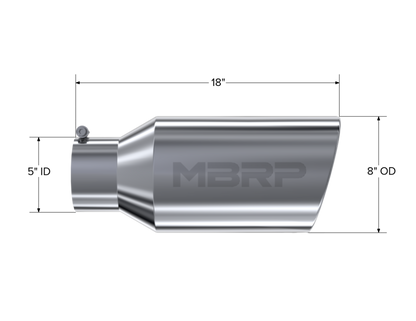 Tip. 8in. O.D.. Rolled End. 5in. inlet 18in. in length. T304 Stainless Steel. by MBRP Exhaust