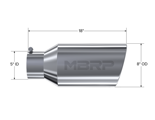 Tip. 8in. O.D.. Rolled End. 5in. inlet 18in. in length. T304 Stainless Steel. by MBRP Exhaust