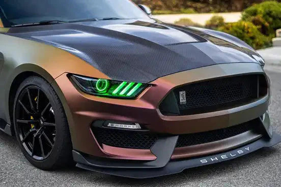2015-2017 Ford Mustang Pre-Assembled Headlights -Dynamic ColorSHIFT RGB+A -Black Edition by ORACLE Lighting