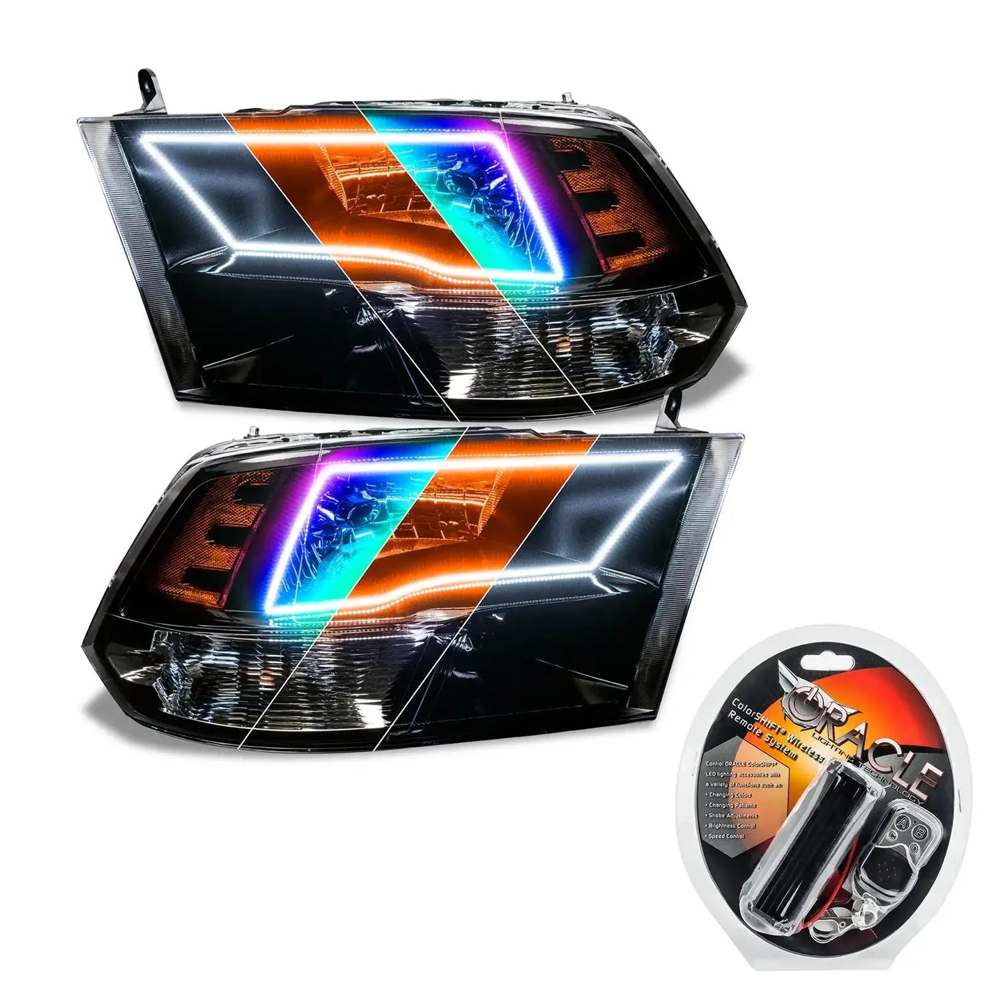 ORACLE Lighting 2009-2018 RAM ColorSHIFT Switchback Quad Pre-Assembled Halo Headlights - Black Housing by ORACLE Lighting