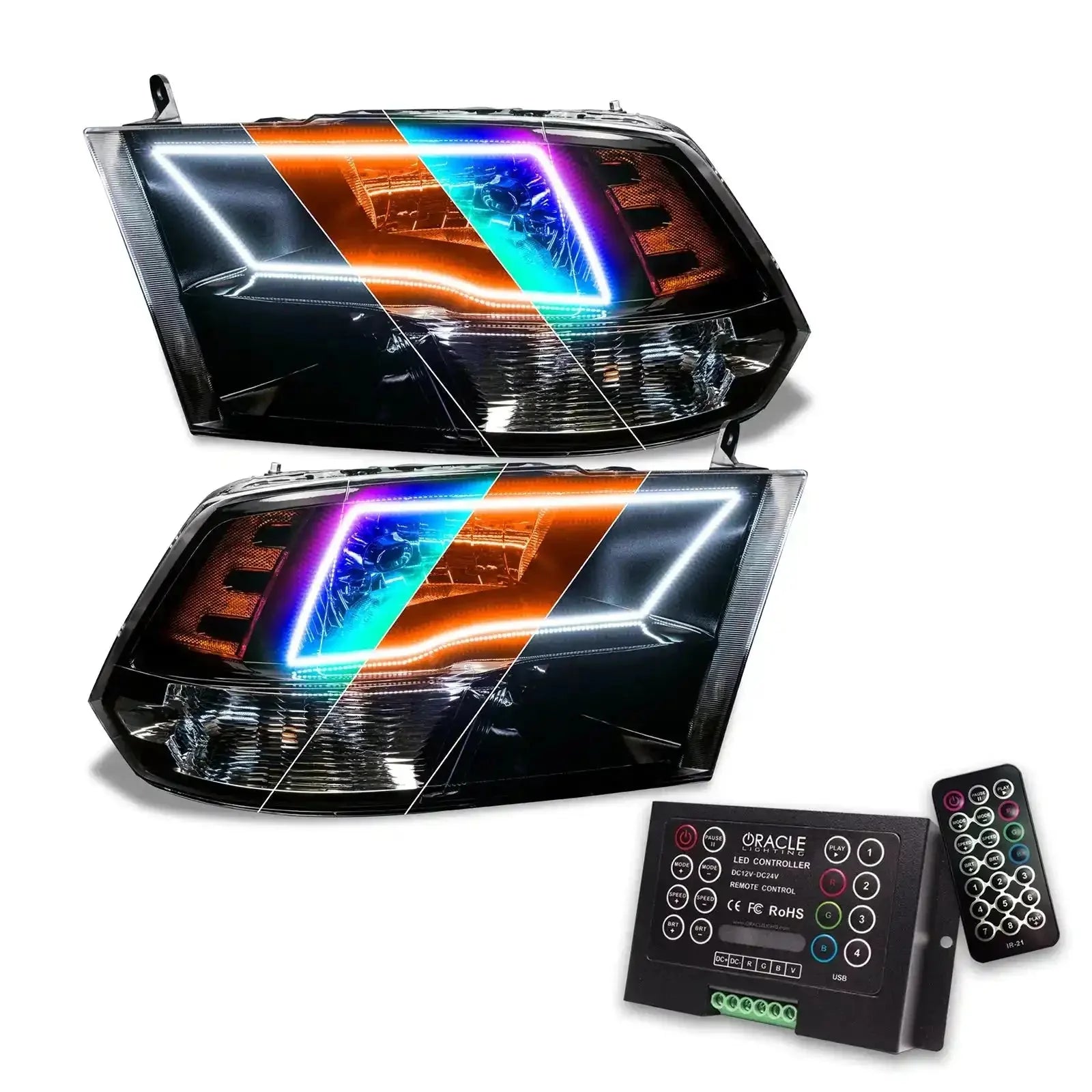 ORACLE Lighting 2009-2018 RAM ColorSHIFT Switchback Quad Pre-Assembled Halo Headlights - Black Housing by ORACLE Lighting