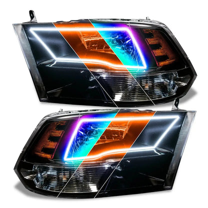 ORACLE Lighting 2009-2018 RAM ColorSHIFT Switchback Quad Pre-Assembled Halo Headlights - Black Housing by ORACLE Lighting