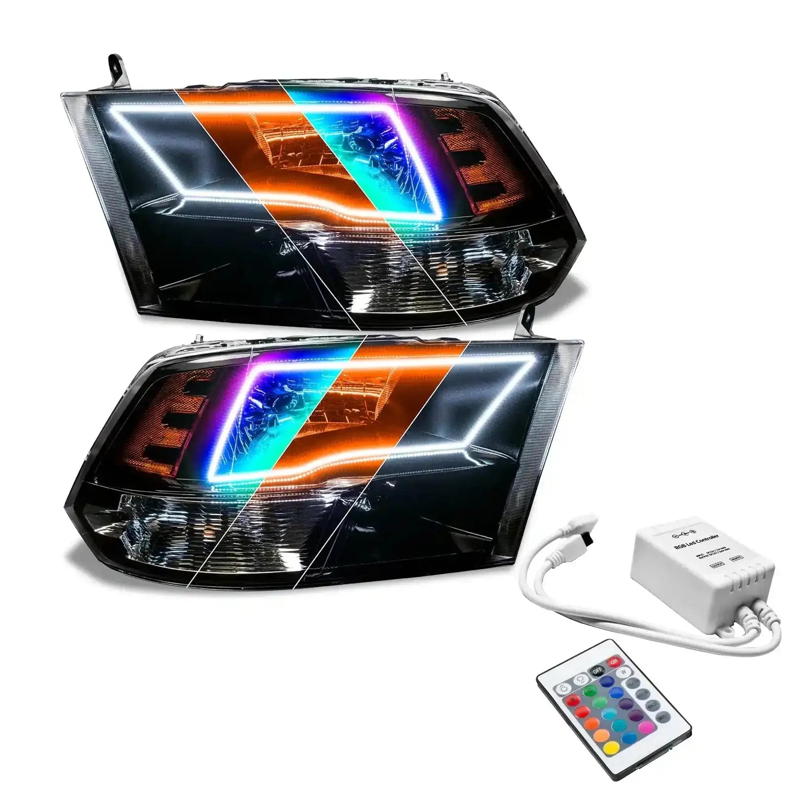 ORACLE Lighting 2009-2018 RAM ColorSHIFT Switchback Quad Pre-Assembled Halo Headlights - Black Housing by ORACLE Lighting