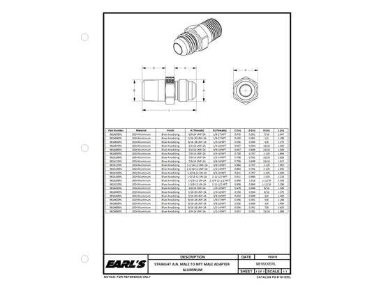 Straight AN -6 Male to 1/4" NPT Male Adapter - Blue. by Earl's Performance