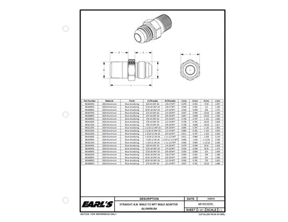 Straight AN -8 Male to 3/8" NPT Male - Blue. by Earl's Performance