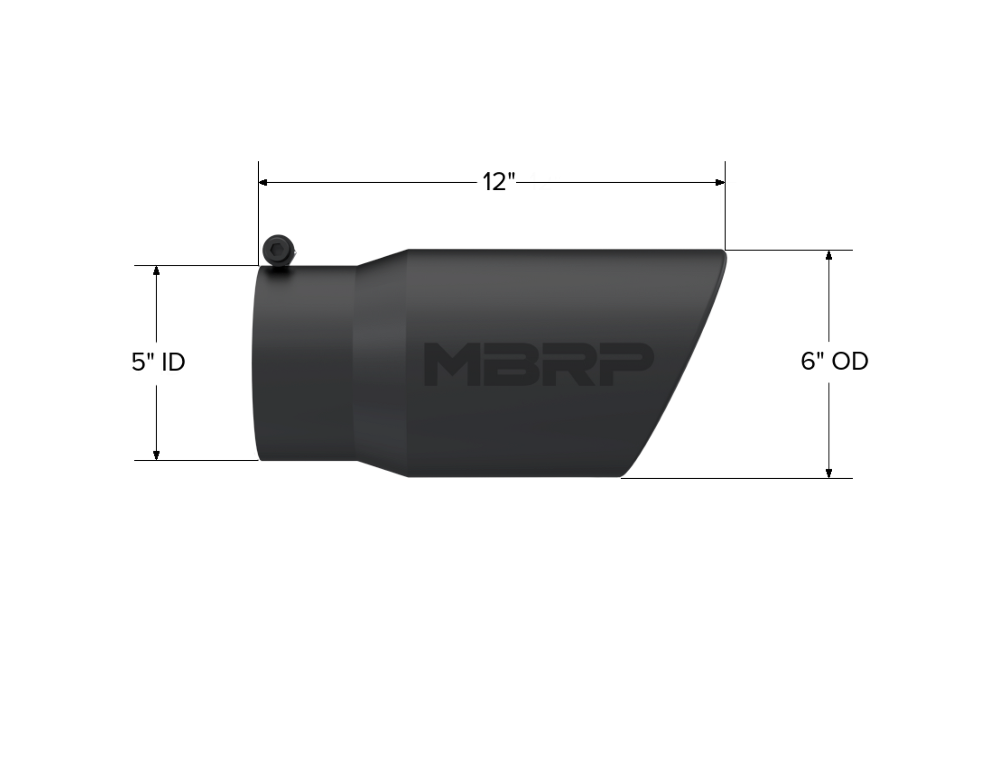 Tip. 6in. O.D. Angled Rolled End 5in. inlet 12in. length. Black Coated. by MBRP Exhaust