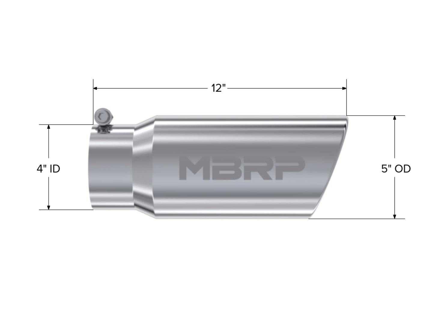 5" Inlet OD. Angled Rolled End. 4" Inlet ID. 12" Length. T304 by MBRP Exhaust