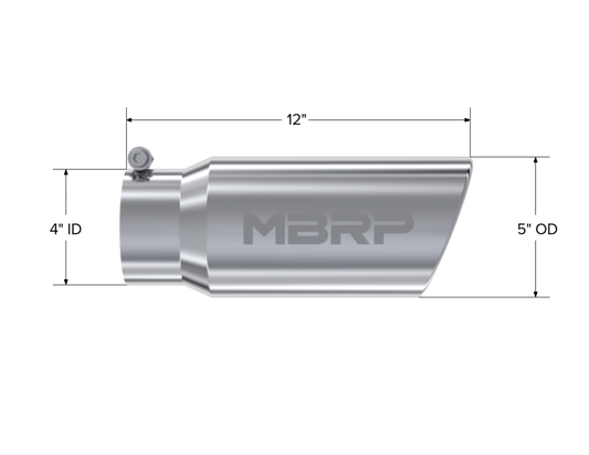 5" Inlet OD. Angled Rolled End. 4" Inlet ID. 12" Length. T304 by MBRP Exhaust