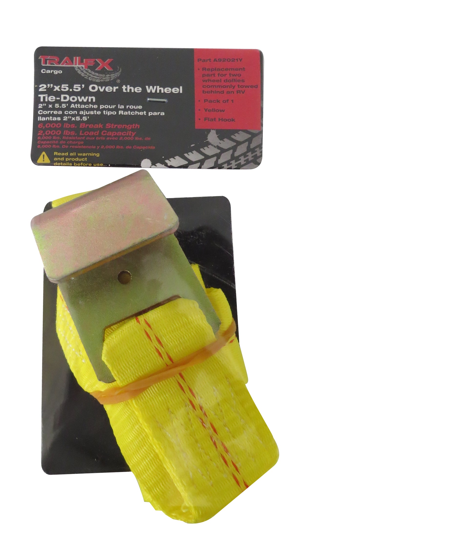 Over The Wheel Tie Down 5.5 Ft x 2 In 2000 Lb Cap W/O Ratchet Yellow Sgl by TrailFX