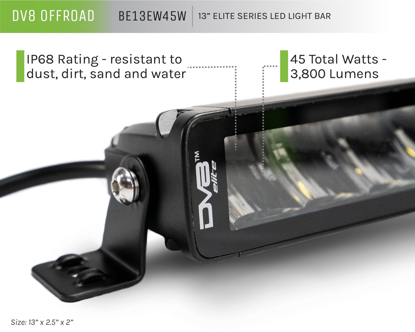 UNVL 13in. HIGH PROFILE LED LIGHT BAR w/ FLOOD/SPOT COMBO PATTERN/SIDE MOUNTS by DV8 Offroad