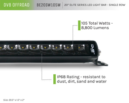 UNIVERSAL 20in. SINGLE ROW LED LIGHT BAR w/ FLOOD/SPOT COMBO PATTERN/SIDE MOUNTS by DV8 Offroad