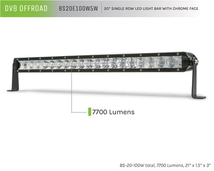 20 in. Single Row LED Light Bar; Chrome Face by DV8 Offroad