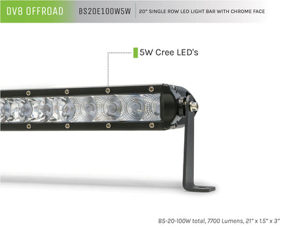 20 in. Single Row LED Light Bar; Chrome Face by DV8 Offroad
