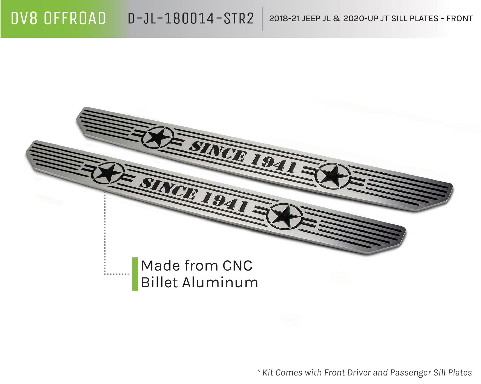 Jeep JL/Gladiator Front Sill Plates with in.Since 1942 in. Logo by DV8 Offroad